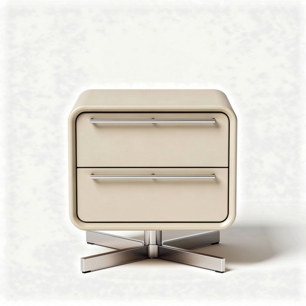 Mesa de cabeceira de metal com acabamento em creme e medidas 40 x 40 x 50cm
