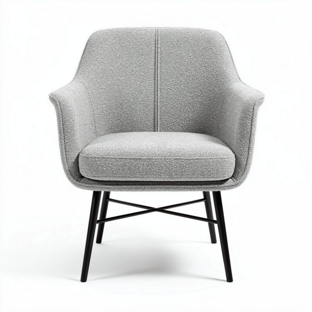 cadeira de design moderno em tecido cinza com estrutura metálica 70 x 70 x 80cm